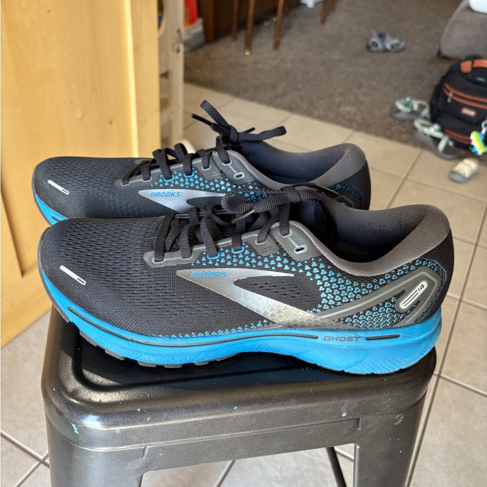Brooks Ghost Black and Blue Athletic Shoes